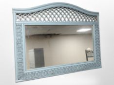 A painted wicker-framed overmantle mirror, width 116cm.