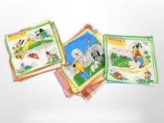 A group of vintage children's handkerchiefs, including Mickey's Country Code, Sootie, etc.