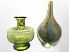 A Holmegaard Per Lutkin Maygreen art glass vase, signed, height 16.