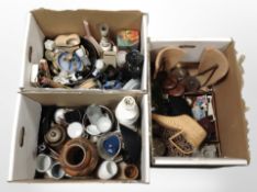 A quantity of continental ceramics, lamp bases, treen metal wares, etc.