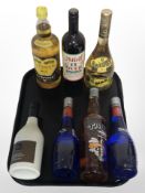 Seven various bottles of alcohol including Bols, Taboo, Hotel Chocolate etc.