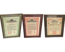 Three Chinese Government Bonds to include - The Imperial Chinese Government 5% Hukuang Railway