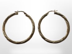 A pair of 9ct gold hoop earrings, diameter 35mm CONDITION REPORT: 1.