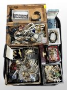 A group of Victorian and later boxes containing a large quantity of costume jewellery, dress rings,