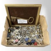 A large quantity of keys, oversized brass Norwegian key in frame, etc.