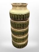 A West German cylindrical earthenware pot, height 40cm.