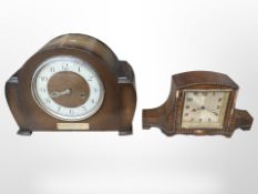 A Federal oak-cased mantel clock, height 22cm, and a further eight-day mantel clock.
