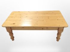 A contemporary pine coffee table, 120cm wide x 68cm deep x 45cm high.