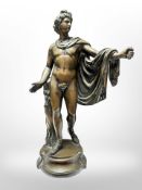 A 19th-century hollow cast-bronze figure of a Grecian man, height 37cm (restored).