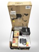 A quantity of boxed home electricals, walking aid, etc.