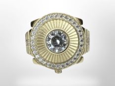 A 9ct yellow gold synthetic stone 'Rolex' style cluster ring, size P.