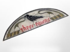 A stained and leaded glass 'Three Ravens' window, 115cm x 30cm.