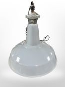 A 20th-century enamelled metal Benjamin Saaflux conical pendant light fitting, diameter 44cm.