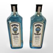 Two x 1 litre bottles of Bombay Sapphire Dry Gin