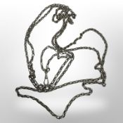 A silver muff chain, length approximately 190cm.