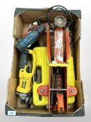 A Stanley socket set, together with Dewalt angle grinder with battery, cordless drill and battery,