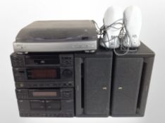 An Aiwa turntable, together with two further JVC Hi-Fi separates,