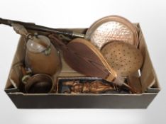 A group of copper wares, pair of bellows, plaque, etc.