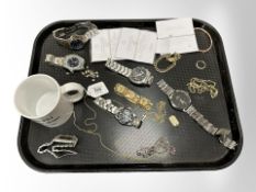 A group of gent's wristwatches including Sekonda and Pulsar, costume jewellery, gilt metal chains,