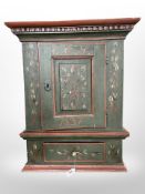 A 19th-century Scandinavian painted pine wall cabinet, dated 1837,