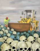 Jan J : Digger with skulls, oil on canvas, 81cm x 100cm.
