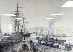 Peter Knox (British, 1942- ) : Riverside, watercolour, 71cm x 51cm.