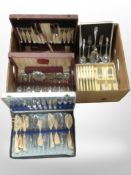 Several cased sets of stainless steel cutlery.