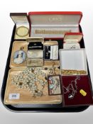 A group of antique and later jewellery including a gold stick pin depicting a fox and riding crop,