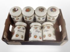 Seven Staffordshire earthenware transfer-printed kitchen jars.