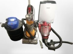 A Workzone ash vacuum cleaner, a Dyson DC24 vacuum cleaner, a further vacuum,