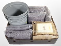 A group of new bathroom mats, gilt-finish picture frames, metal bins, etc.