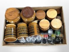A collection of Hornsea kitchen storage jars, miniature crystal drinking glasses, etc.