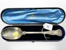 A Victorian silver basting spoon, London marks, in W Lister & Sons fitted box.