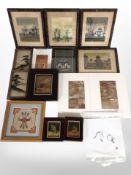 A quantity of miniature oil paintings, copper artworks and collages.