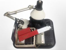 A vintage angle-poise lamp, together with two pairs of binoculars, pair of opera glasses,