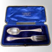 A cased silver fork and spoon, Sheffield marks.
