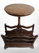 A Victorian carved rosewood and satinwood-inlaid tripod occasional table, diameter 49cm,