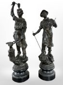 A pair of late 19th-century French spelter figures, height 42cm.