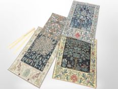 Four modern tapestry wall hangings.