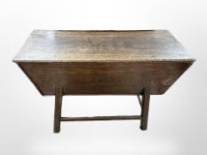 A 19th-century oak dough bin, 108cm wide x 43cm deep x 72cm high.