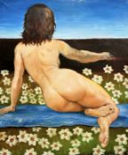 Alan Justesen : Nude study, oil on canvas, 100cm x 122cm.