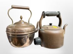 A Victorian copper kettle, height 26cm, and a further electric copper kettle.