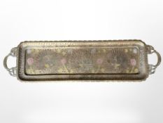 An Indian Benares brass twin-handled tray with enamelled decoration, width 72cm.