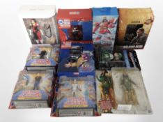 10 Hasbro and other figurines including Marvel, DC, Power Rangers, etc., boxed.