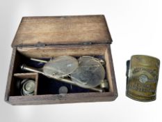 A set of scales with weights in oak box,