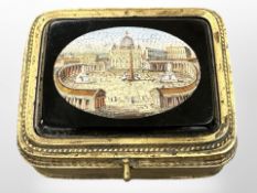 A 19th century Italian Grand Tour gilt metal casket with micro-mosaic panel depicting St.