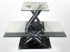 A contemporary chrome and glass rectangular coffee table, length 120cm,