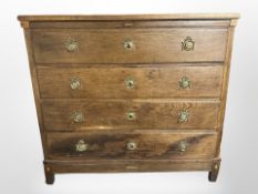 A 19th-century continental oak chest of four drawers, 120cm wide x 54cm deep x 111cm high.