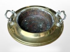 A Victorian brass brazier with twin handles, diameter 42cm.