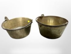 Two Victorian brass jam pans, diameter 26cm.